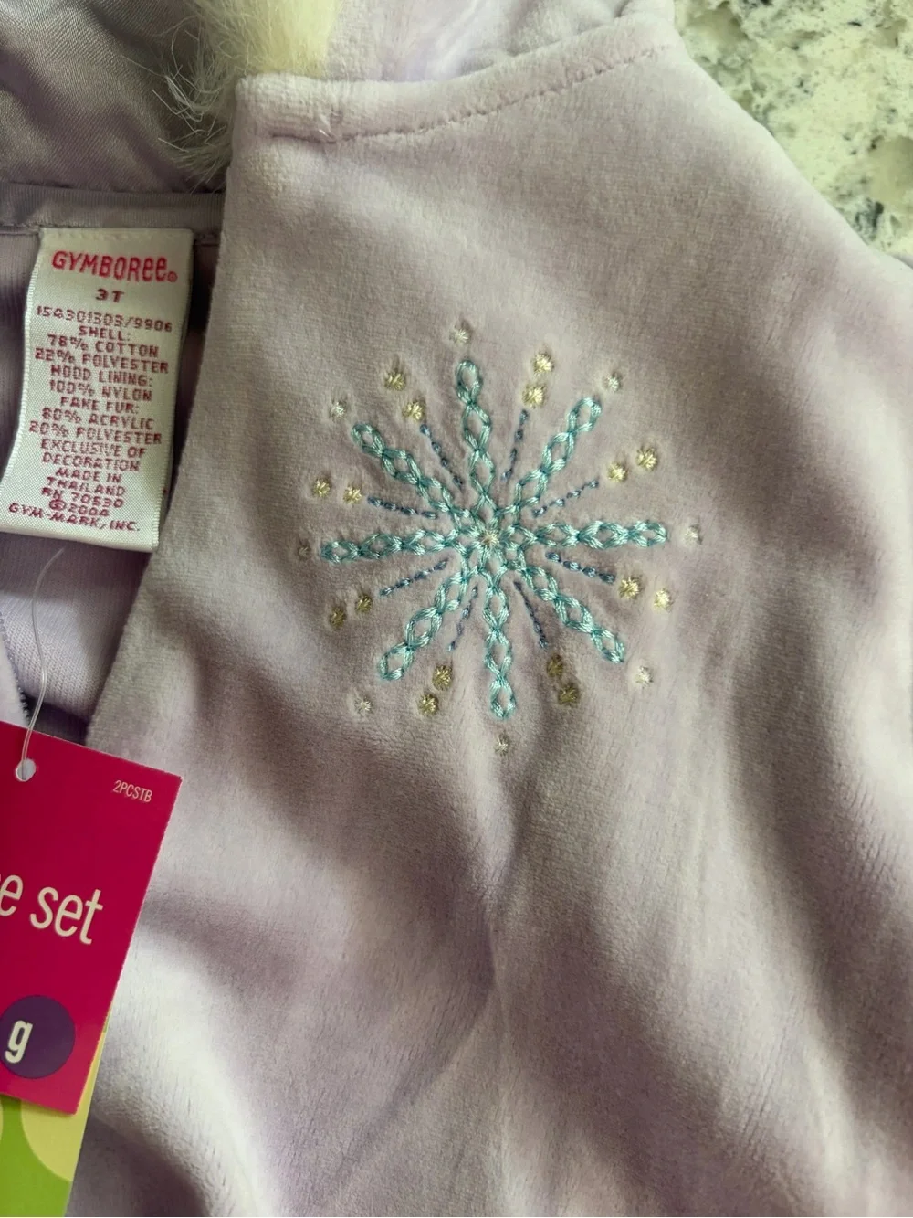 Gymboree Vintage Lavender Ski Dress 3T NWT Y2K Snowflake Velour Faux Fur